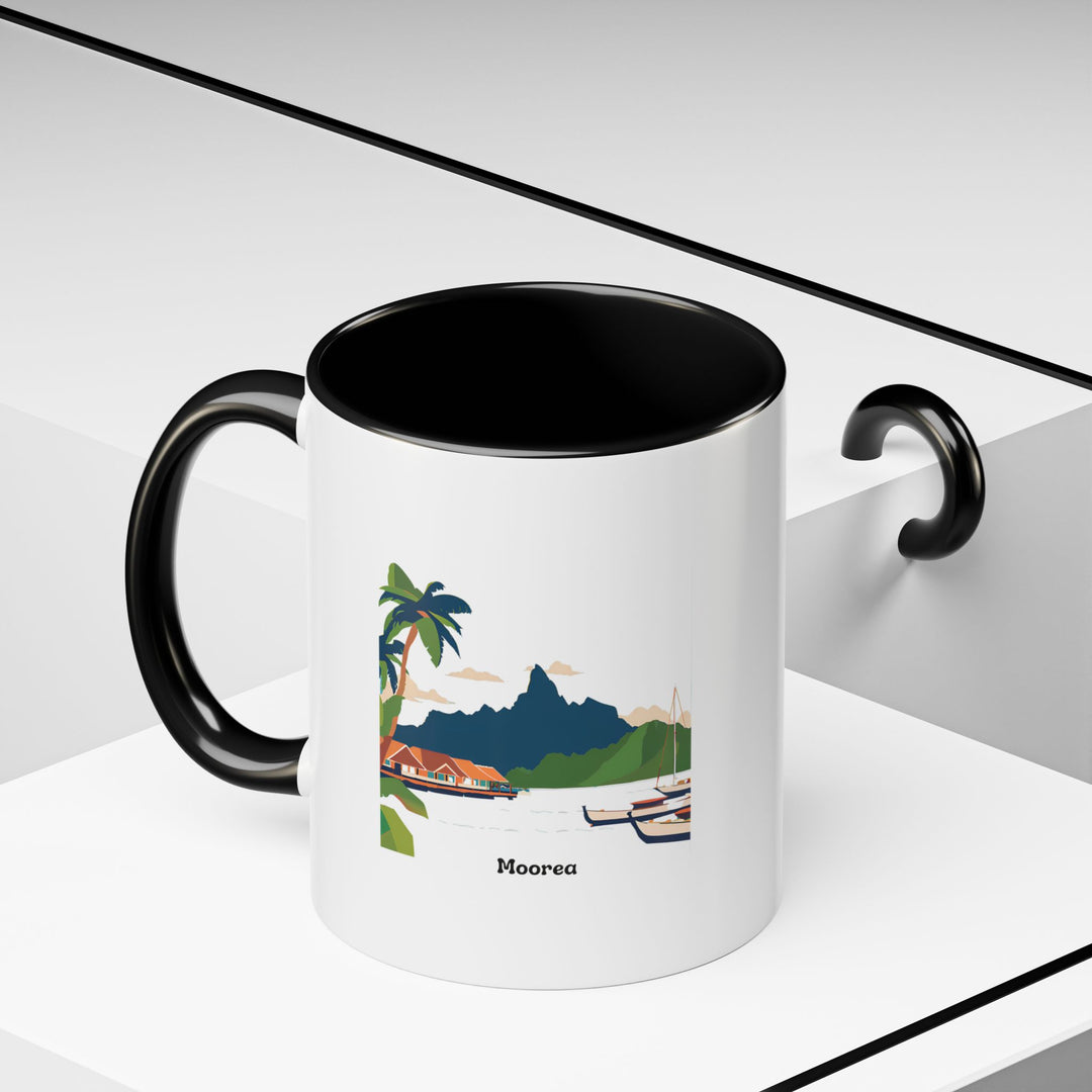 The Mo'orea Mug is a colorful ceramic piece showcasing the serene beauty of Mo'orea’s iconic landmarks. Dishwasher safe and durable, it makes an excellent gift or addition to your collection.