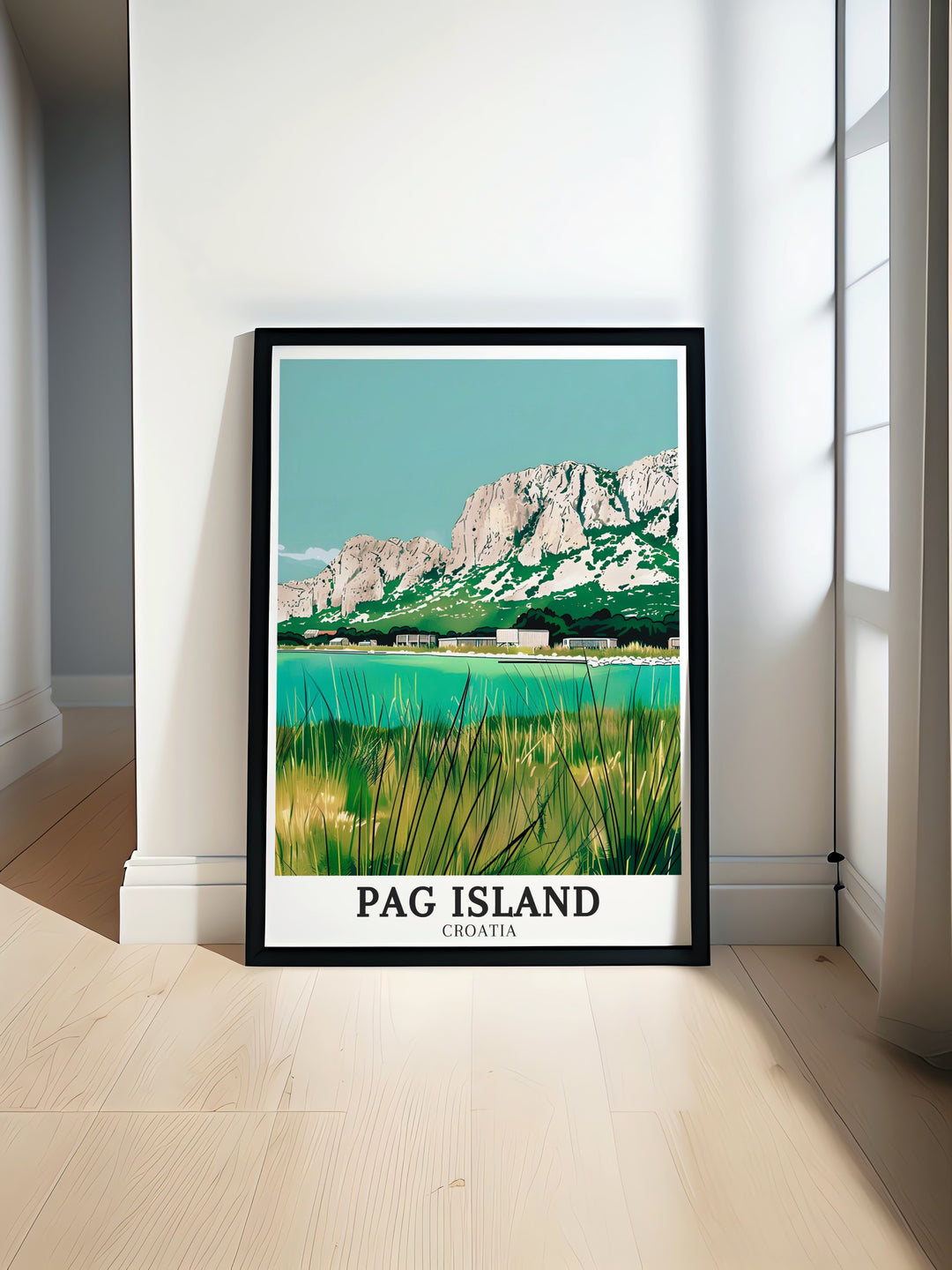 Pag Island Poster Print showcasing Northern Dalmatia Velebit Mountains breathtaking landscapes perfect for adding a touch of natural beauty to any room this Croatia Travel Art captures the stunning scenery of one of Croatias most picturesque regions.