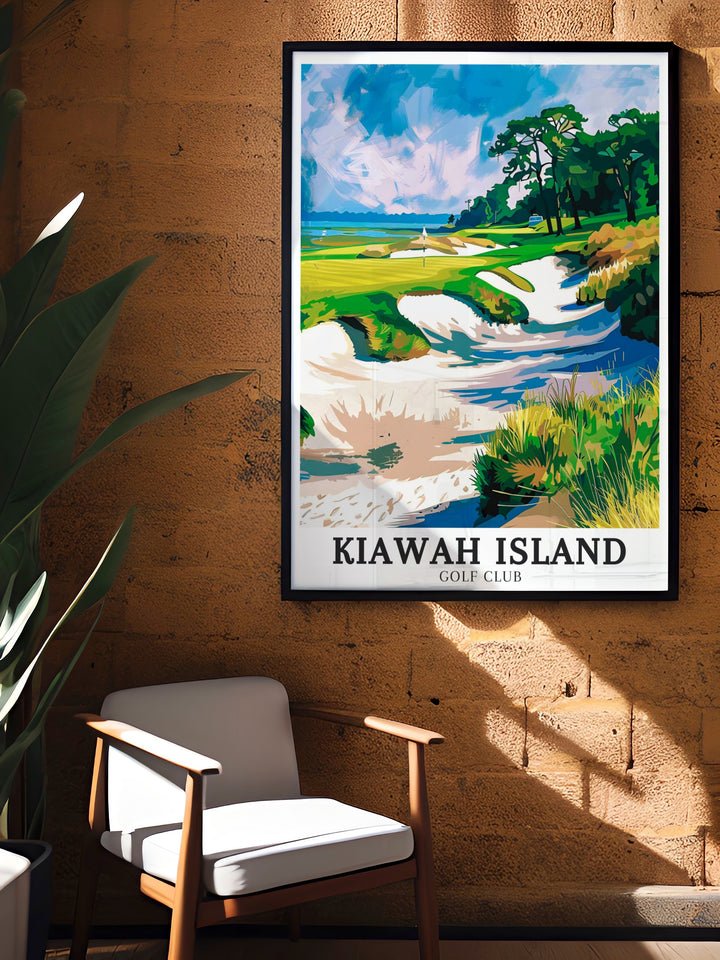 Custom print featuring the Atlantic Ocean as it meets the fairways of Kiawah Island a striking piece of decor that brings the serenity of coastal golf into your living space