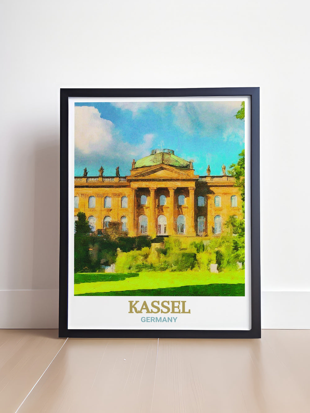 Wilhelmshöhe Palace Poster from Kassel, Germany, a stunning piece of wall art that captures the essence of this historic landmark. The detailed print is perfect for anyone looking to bring a piece of Germanys history into their home. Ideal as a Germany Travel Gift, this poster is printed on high quality paper for a lasting finish