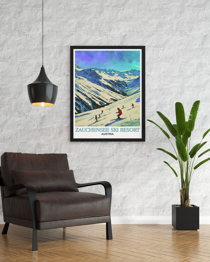 Beautiful Tauernkar Artwork capturing the essence of winter sports and alpine beauty with its striking and vivid colors for a captivating wall display