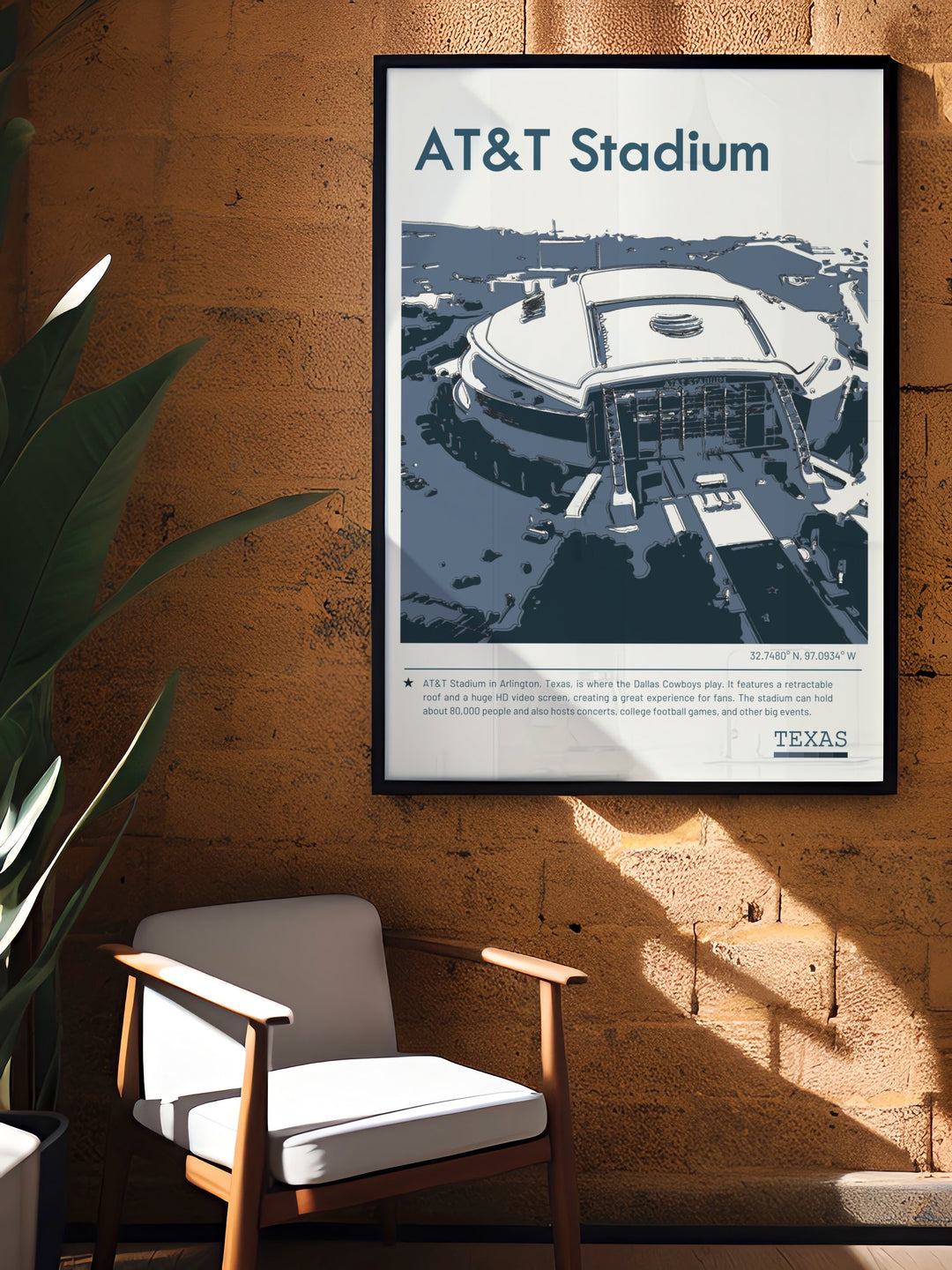 Texas Rangers Print Cowboys Print and Mavericks Print showcasing AT and T Stadium Globe Life Field and American Airlines Center ideal for Fathers Day gifts and sports enthusiasts