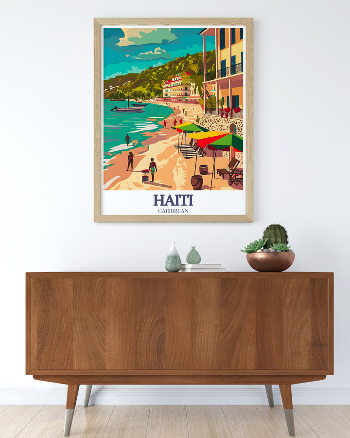 Labadee Beach and Cap Haïtien are brought to life in this travel poster, offering a stunning combination of Haitis natural and historical beauty. Perfect for travelers and art lovers alike, this wall print captures the essence of Haitis landmarks.