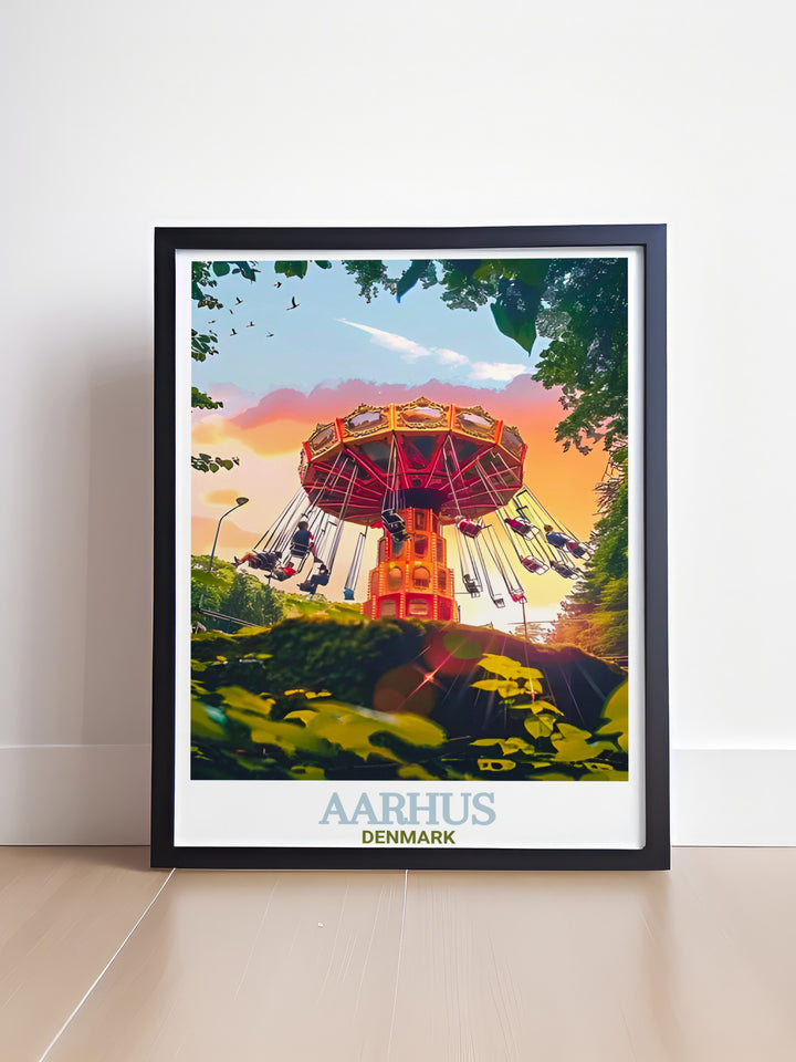 Discover the lively atmosphere of Tivoli Friheden with this captivating Aarhus print. Ideal for Aarhus wall art collectors and Denmark decor enthusiasts. This vintage print highlights the beautiful scenery and attractions of Tivoli Friheden.