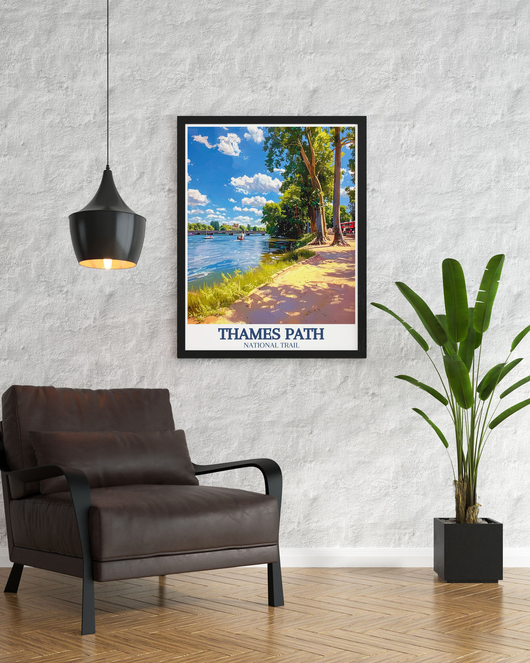 Beautifully framed River Thames print showcasing the picturesque views of the Thames Path in Richmond London a perfect addition to any art collection and an excellent piece for home or office decor