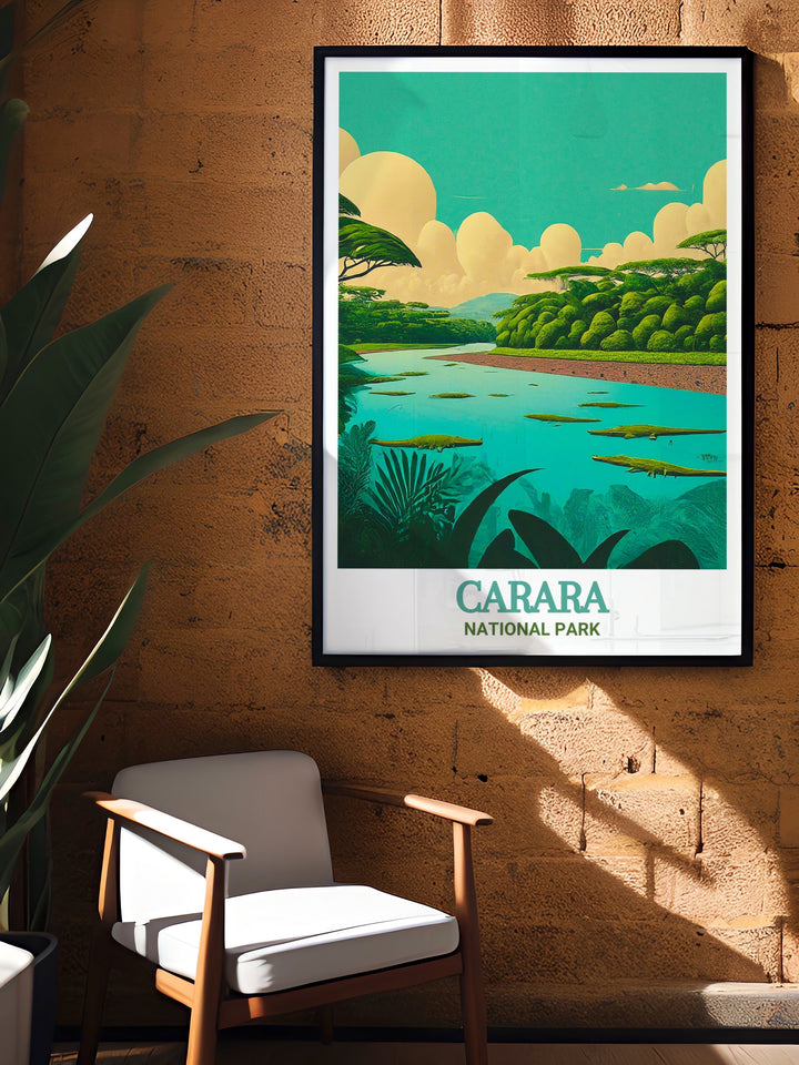 Carara National Park Canvas Art highlights the stunning biodiversity of Costa Rica, featuring the lush greenery and the winding Tarcoles River. A perfect décor piece for adding a touch of nature to any space.