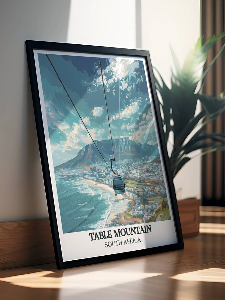 The Table Mountain Aerial Cableway Stunning Living Room Decor is beautifully captured in this National Park Art piece offering timeless appeal and vibrant imagery