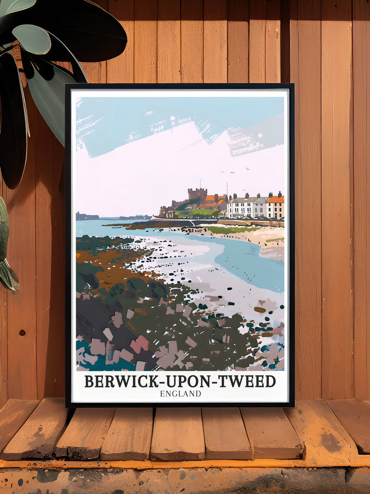 Northumberlands rugged coastline and the historic architecture of Berwick upon Tweed are brought to life in this stunning travel poster. It offers a perfect balance between nature and history, making it an excellent addition to any home or office.