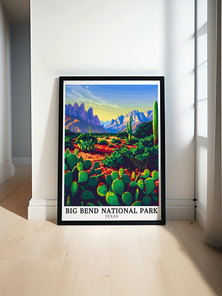 Big Bend National Park Art Print showcases the Chihuahuan Desert and Chisos Mountains in Texas USA offering a stunning visual of this remote landscape perfect for adding a touch of adventure and natural beauty to any home decor or art collection