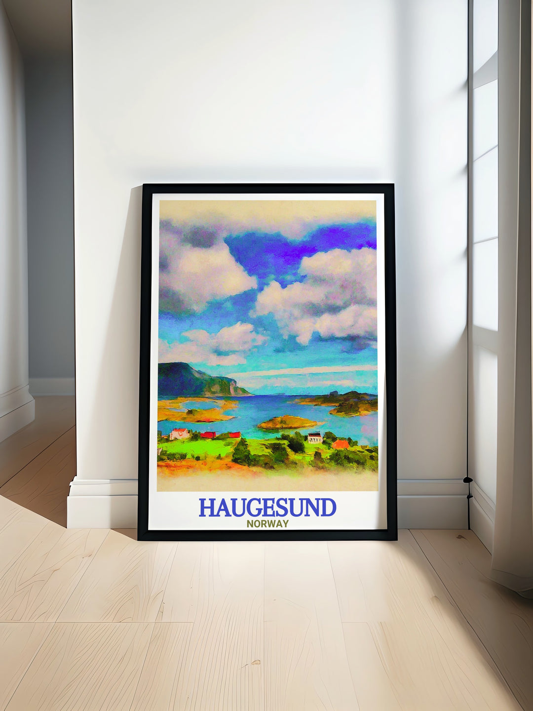 Featuring Haugesund and the tranquil Røvær Island, this travel print captures Norways unique blend of natural beauty and Viking history, making it a thoughtful gift for lovers of Nordic landscapes.