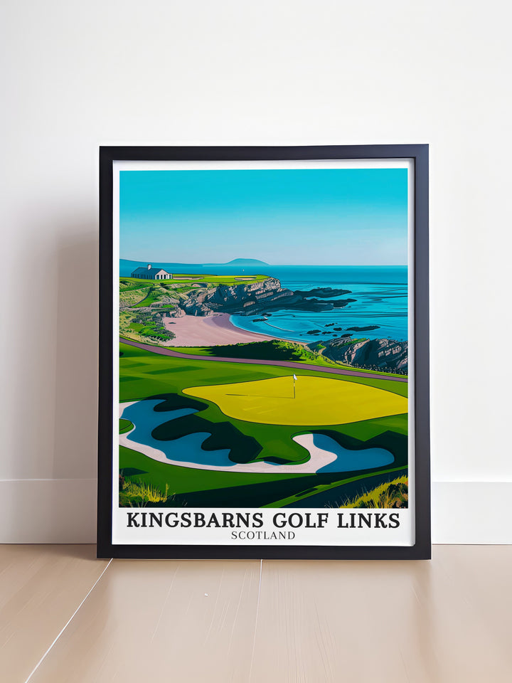 Stunning Golfers Hall and North Sea modern decor art depicting the rugged Scottish coastline and North Sea with vibrant imagery perfect for transforming any room with its artistic and elegant style