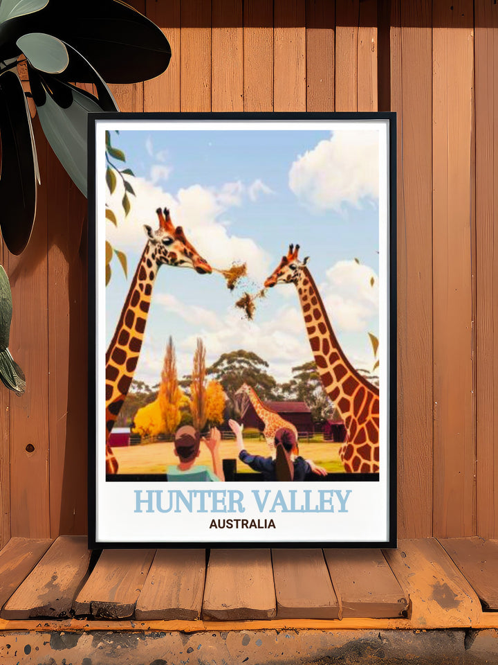 Elegant Hunter Valley Zoo artwork showcasing the lush greenery and exotic animals found in one of Australias top zoos perfect for creating a serene and inspiring atmosphere in your home a beautiful choice for Australia travel art collectors.