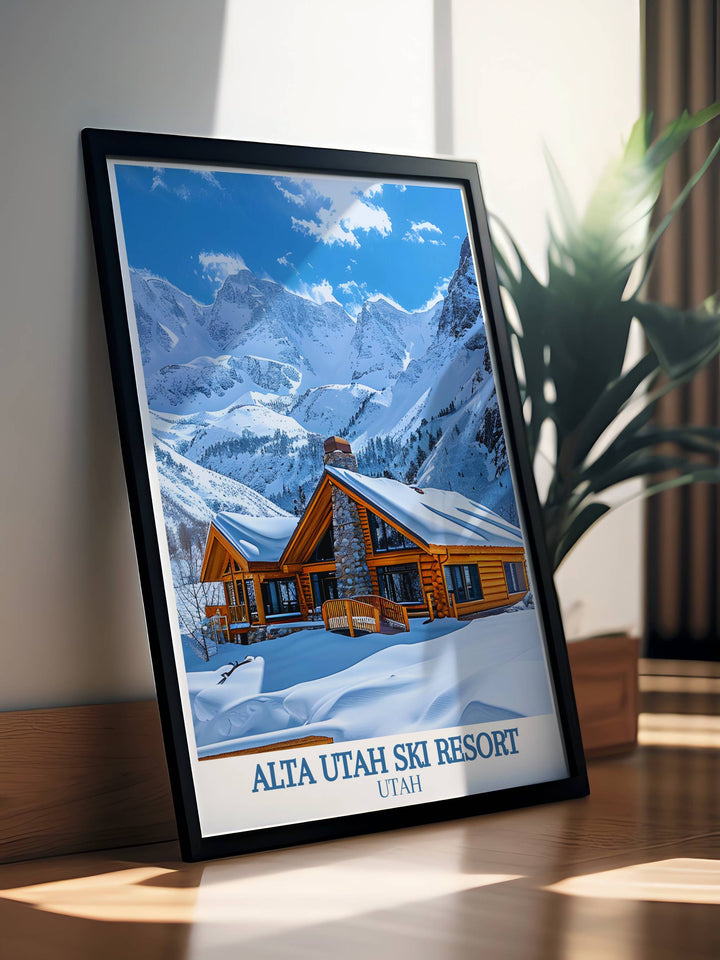 Ski Resort Poster of Alta Utah showcasing the excitement and adventure of skiing perfect for bucket list prints Rustler Lodge modern art for an elegant touch in your home Rustler Lodge artwork for all