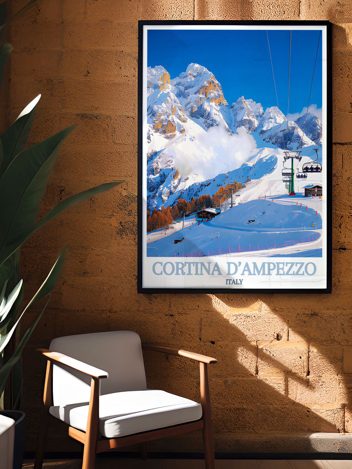 Add a touch of Italian elegance to your decor with our Cortina dAmpezzo and Socrepes Ski Area wall art. Designed to highlight the regions stunning landscapes and rich cultural heritage, these prints are perfect for creating a sophisticated and serene atmosphere in any space.