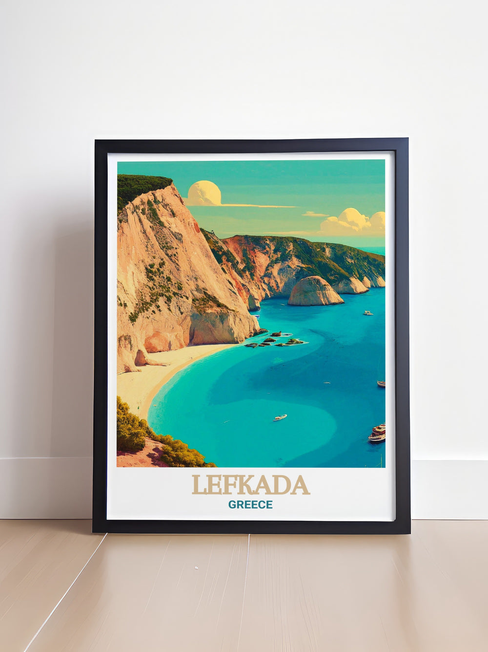 Lefkada Art Print featuring Porto Katsiki Beach captures the natural beauty of one of Greeces most famous beaches with its dramatic cliffs and clear blue waters. This Greece Travel Print adds a peaceful and scenic touch to any living room or bedroom decor.