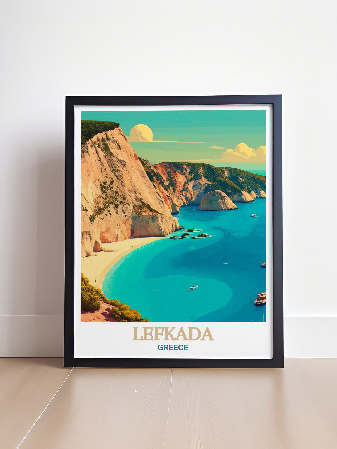 Lefkada Art Print featuring Porto Katsiki Beach captures the natural beauty of one of Greeces most famous beaches with its dramatic cliffs and clear blue waters. This Greece Travel Print adds a peaceful and scenic touch to any living room or bedroom decor.