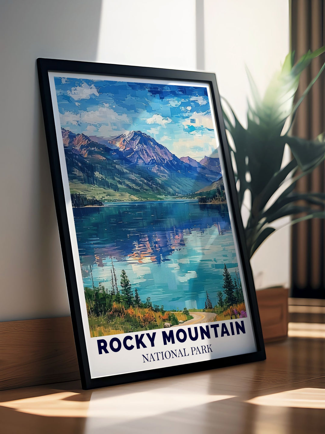 National park print of Bear Lake capturing the essence of the Colorado Rockies with vibrant colors and intricate details an ideal piece for anyone who loves outdoor adventures and hiking trails USA