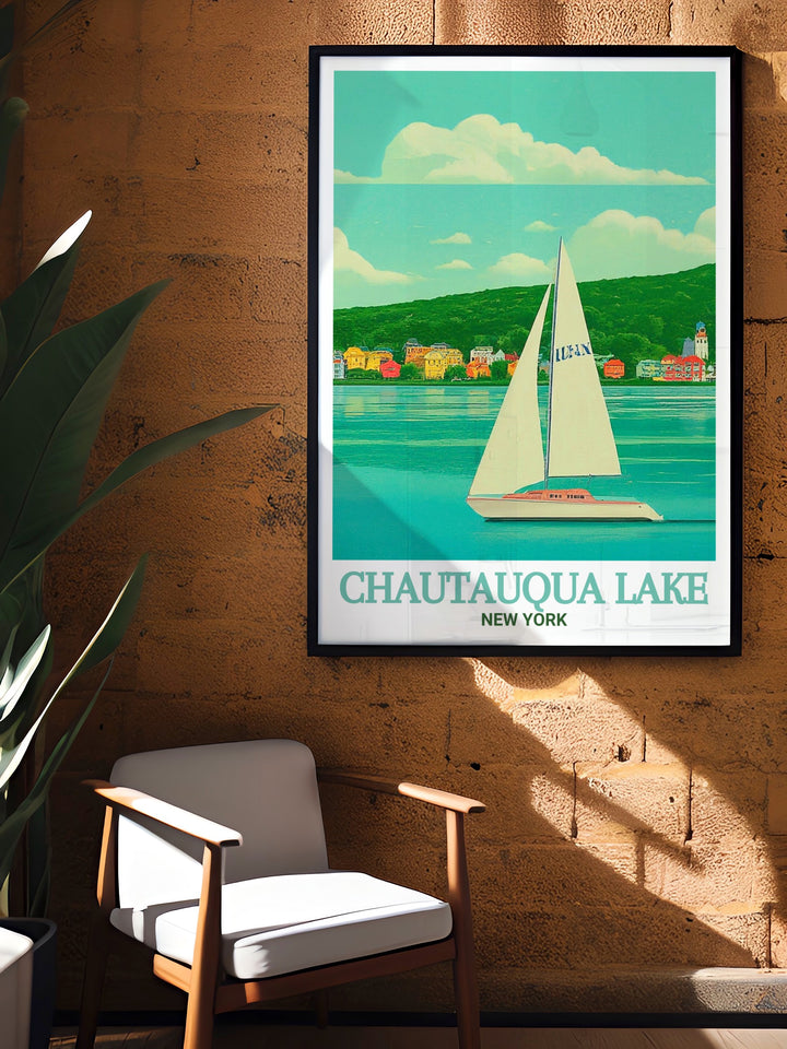 Transport yourself to the shores of Chautauqua Lake with this canvas art, depicting the serene landscape and tranquil waters of this New York State gem. Perfect for creating a calming and inviting atmosphere in any space.