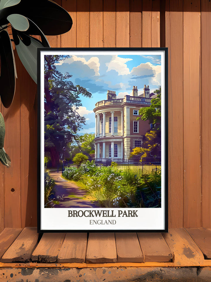 A serene winter morning in Brockwell Park with a snowy Brockwell Hall, ideal for England canvas art collectors