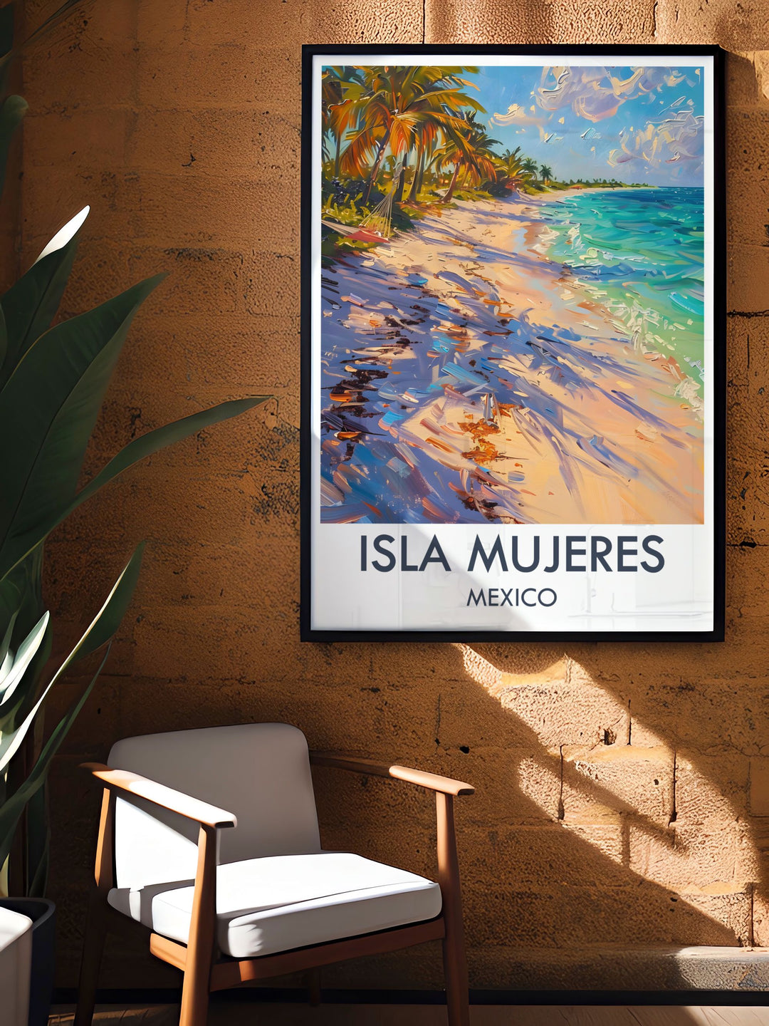 Travel poster of Playa Norte, capturing the beachs peaceful ambiance and natural beauty, surrounded by the turquoise waters of the Caribbean Sea.