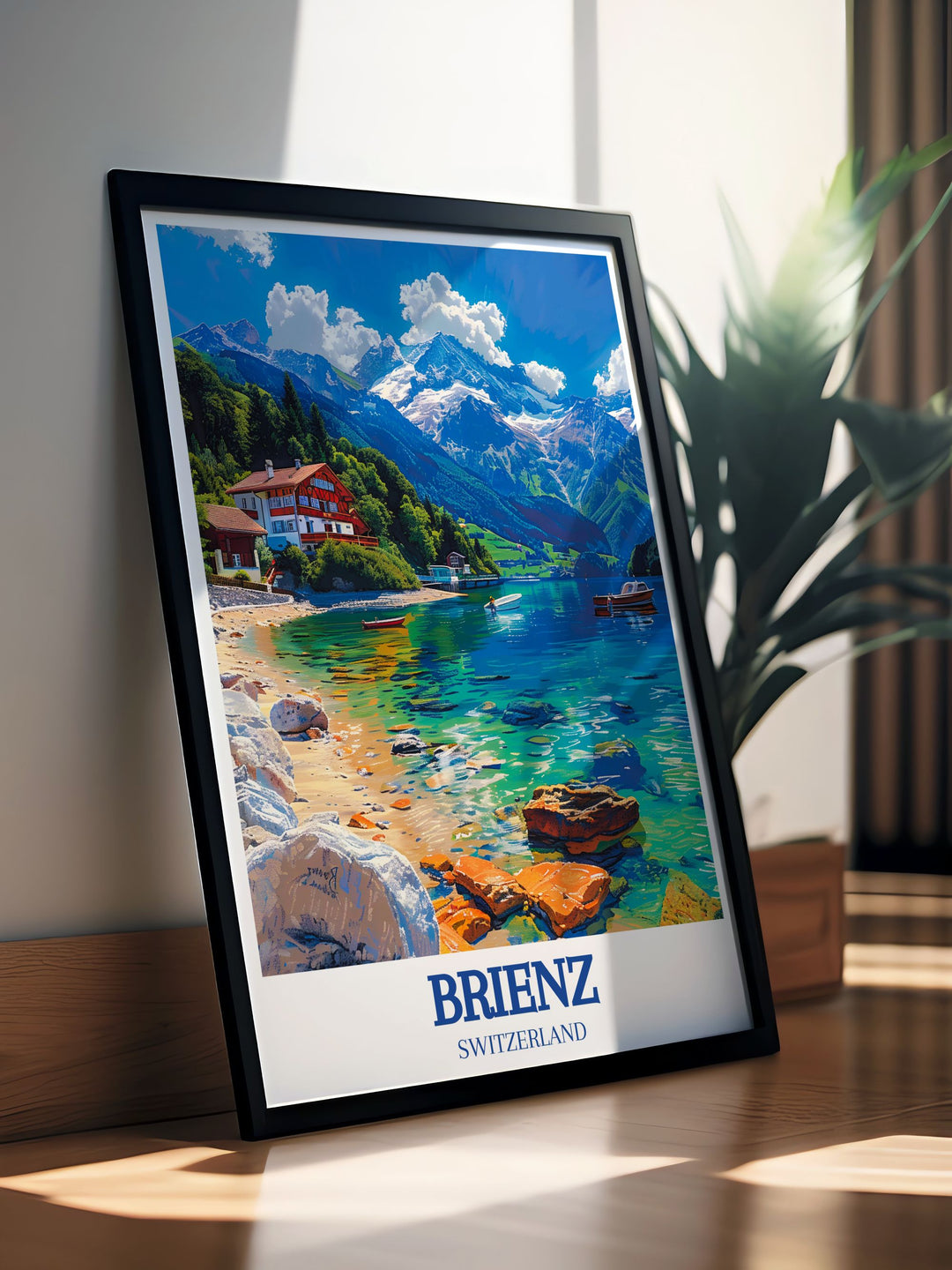 Lake Brienz, Brienzer Rothorn vintage print with Interlaken and Lauterbrunnen views. Ideal for home decor and travel enthusiasts. High quality print capturing the essence of the Swiss Alps.