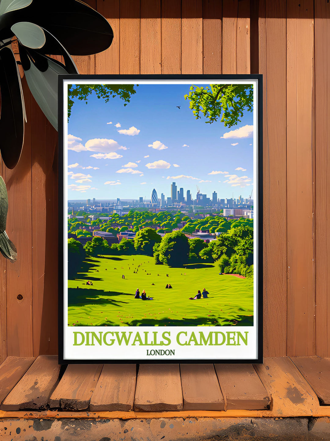 Primrose Hill is beautifully illustrated in this travel poster, capturing its peaceful retreat and stunning city views, perfect for enhancing any decor.
