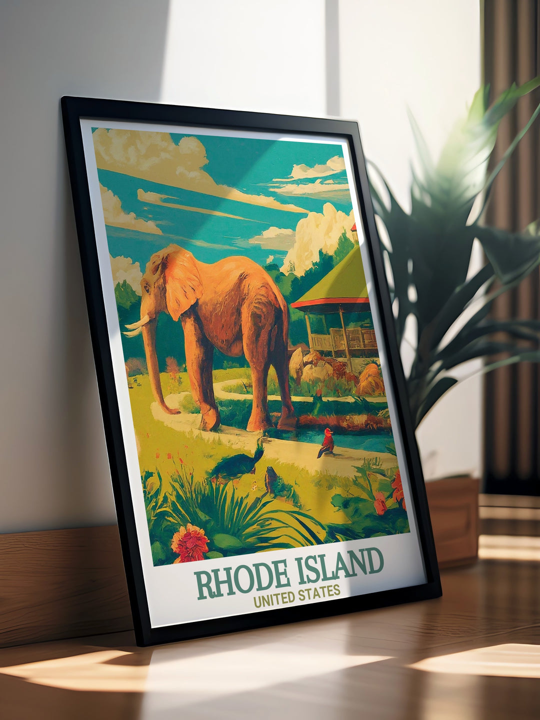 Featuring Roger Williams Park Zoo in Rhode Island, this art print captures the vibrant atmosphere of the zoos lush surroundings. The intricate design and soft color palette make it a perfect addition to any room, adding a peaceful and wildlife inspired aesthetic to your home or office decor.