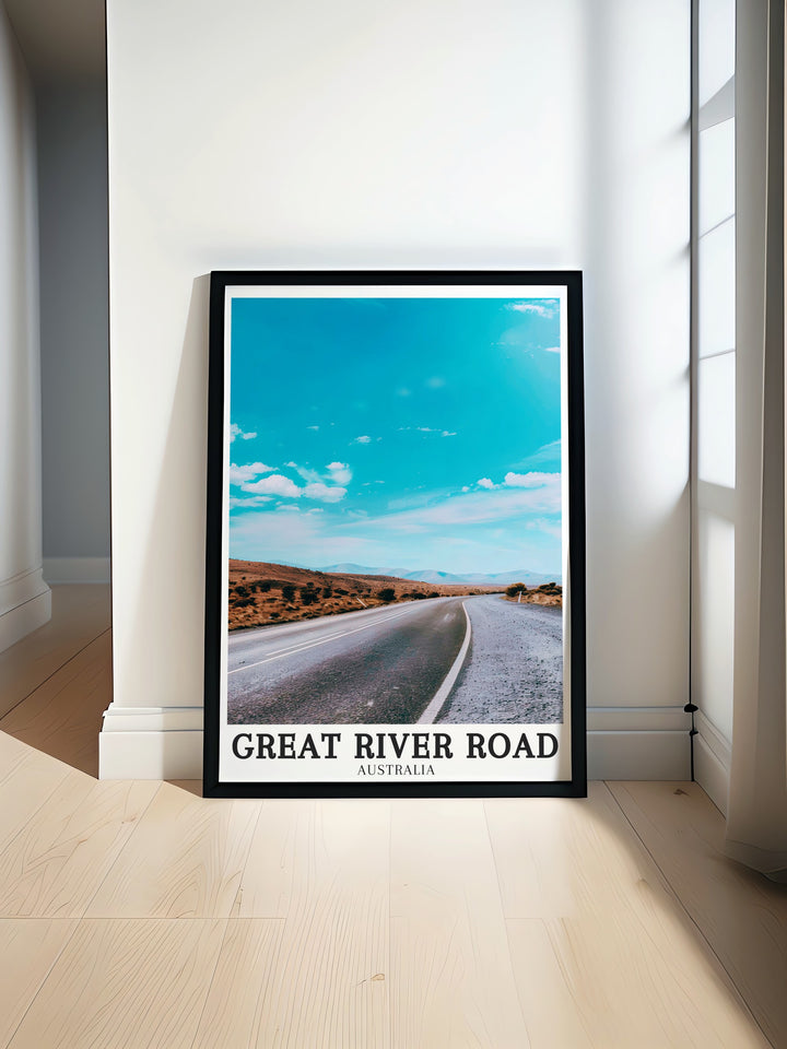 Great River Road wall art featuring soft colors and scenic riverside views. This framed art piece adds a calming, peaceful atmosphere to any room, making it the perfect choice for your living room, bedroom, or office.