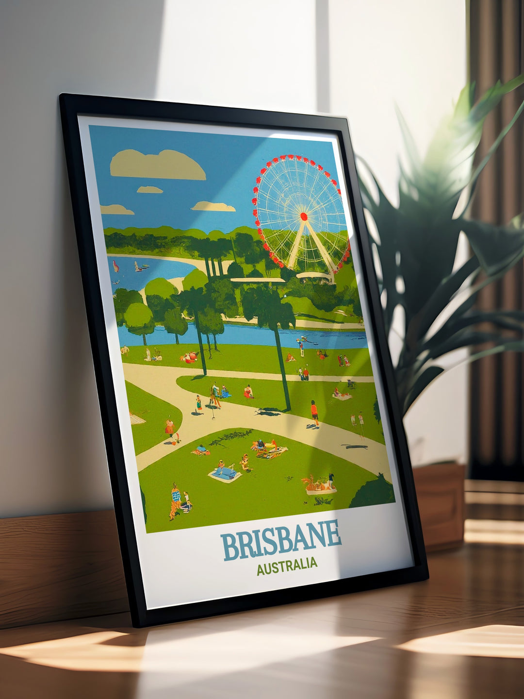 Brisbane Poster featuring South Bank Parklands captures the dynamic spirit of Brisbane with its vibrant colors and detailed design. This artwork is perfect for anyone looking to enhance their home or office decor with a piece of Brisbanes iconic scenery