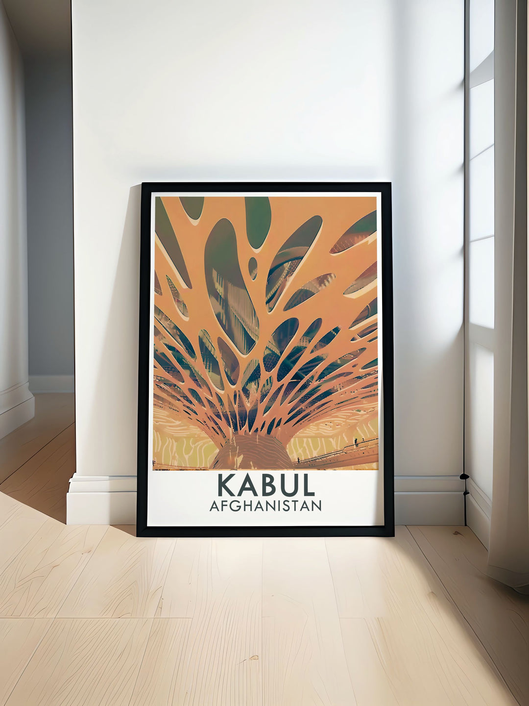 A travel poster showcasing the Kabul National Museum, highlighting its rich collection of artifacts and cultural significance. The vibrant illustration brings to life the historical essence of Afghanistan.
