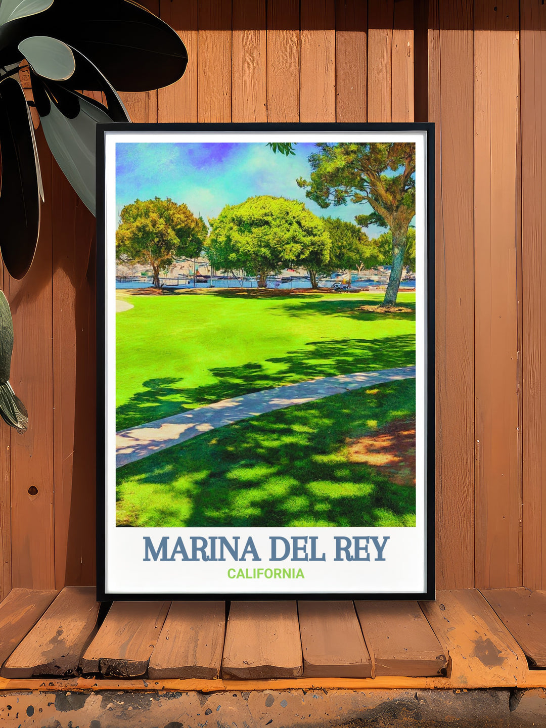 Fine line Marina del Rey travel print showcasing the colorful city and Burton W. Chace Park in vibrant detail. This modern wall art adds a sophisticated yet lively touch to any room perfect for home decor gifts or as an eye catching art piece for any space.