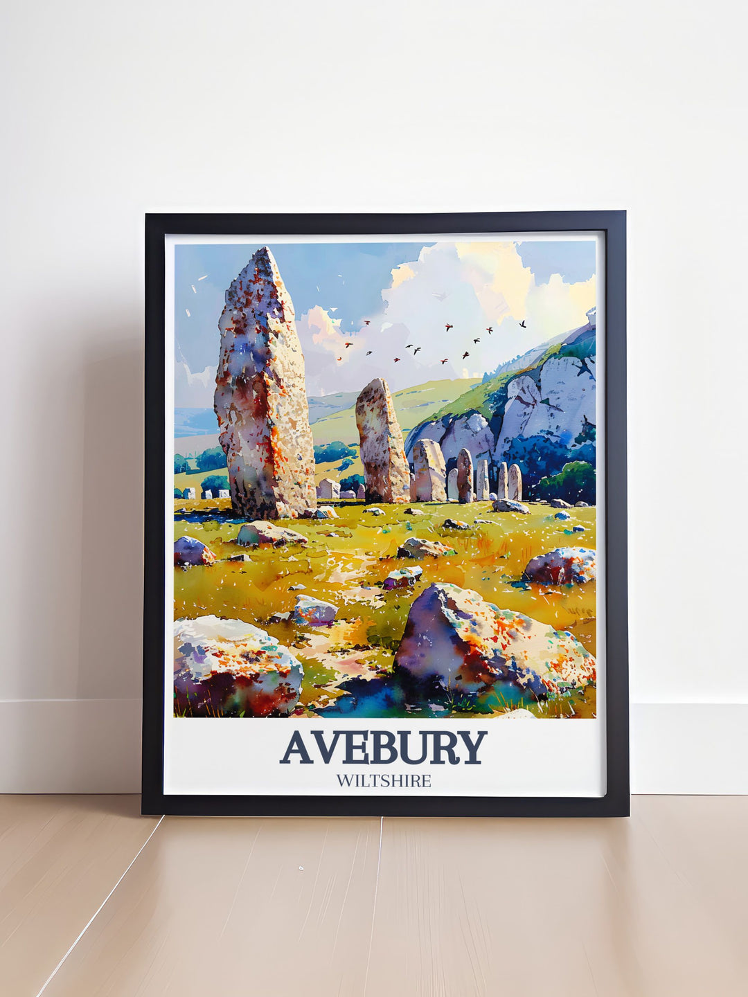 This vibrant travel poster showcases the untouched beauty of the North Wessex Downs, highlighting its diverse landscapes and rich history, perfect for adding a touch of the UKs natural wonder to your walls.