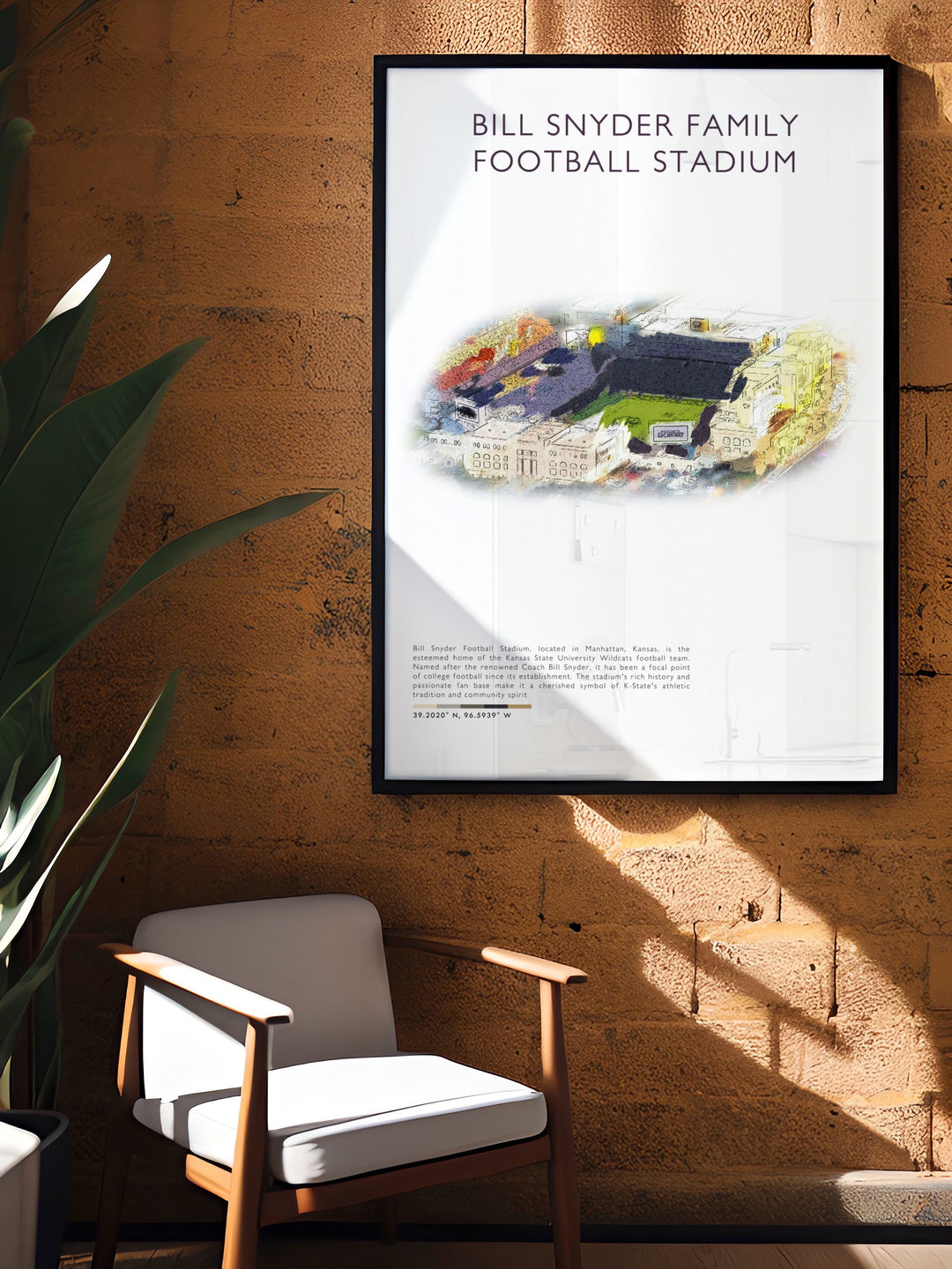 Vibrant Wildcats print depicting Bill Snyder Family Stadium perfect for college dorm rooms and as a thoughtful gift for Kansas State fans adding a bold and energetic touch to any room.