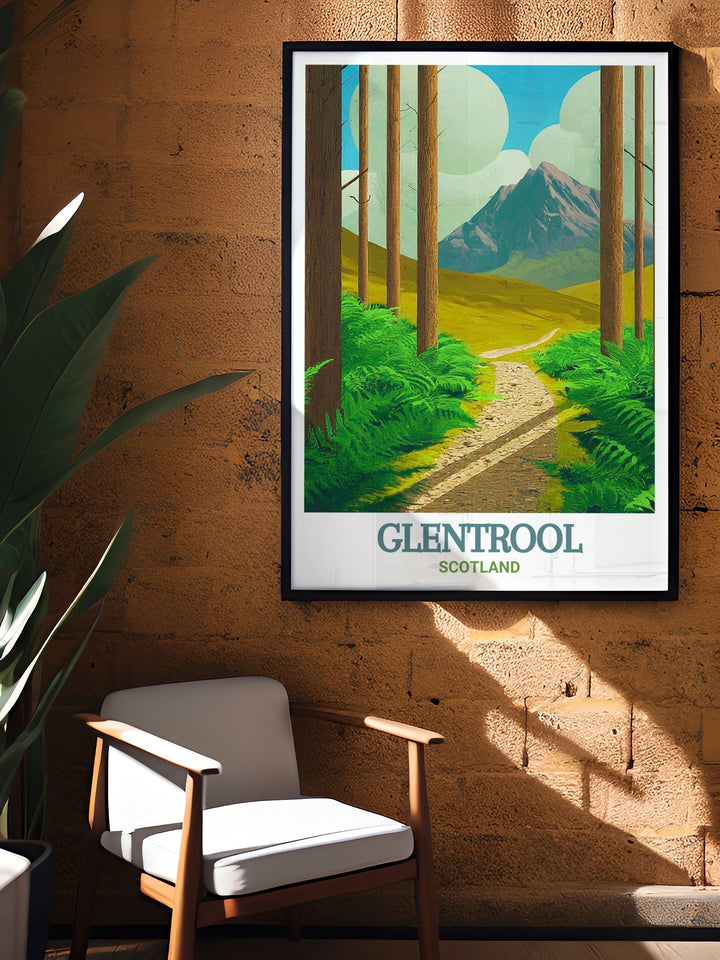 Celebrate your love of mountain biking with this Glentrool Trailhead print featuring the famous 7stanes bike park and the peaceful landscape of Loch Trool an ideal addition to any cycling themed room or home office.