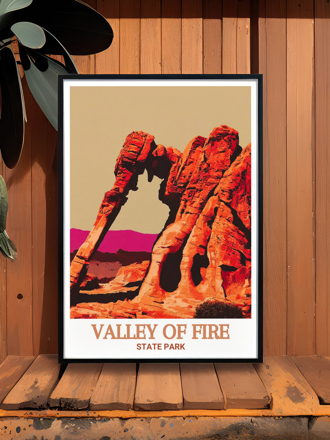 Scenic poster of Elephant Rock in Valley of Fire State Park, capturing the essence of Nevadas desert landscape. The vibrant colors and precise details make this print a perfect addition to any home or office decor.