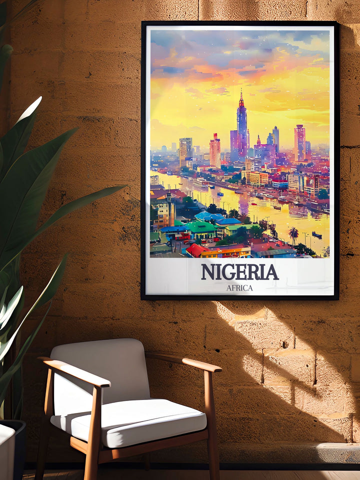 Our Lagos and Victoria Island stunning prints capture the vibrant culture and modernity of Nigeria ideal for elevating your home decor and sparking conversations among guests.