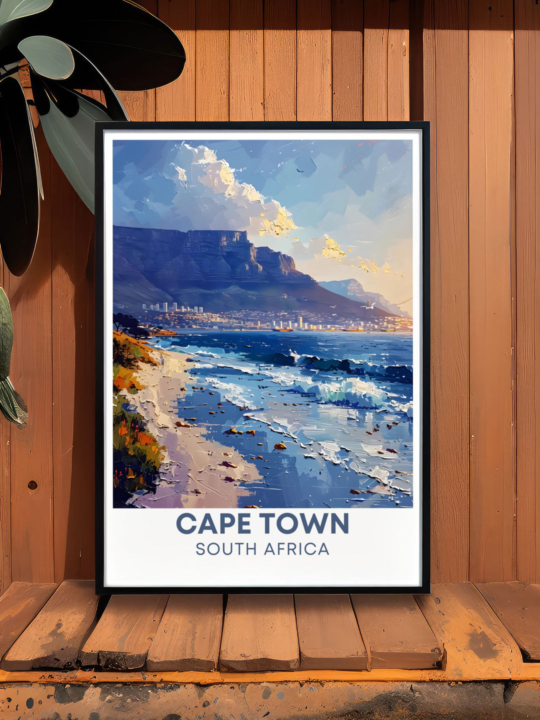 Showcasing the dramatic slopes of Table Mountain and the bustling streets of Cape Town, this travel poster adds a unique touch of natural elegance to your living space.
