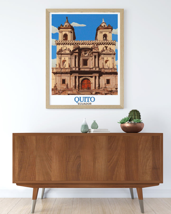 La Compañía de Jesús Wall Art capturing the dramatic design of Quitos most iconic church, blending Baroque and indigenous styles. This canvas art offers a timeless glimpse into Ecuadors architectural beauty.