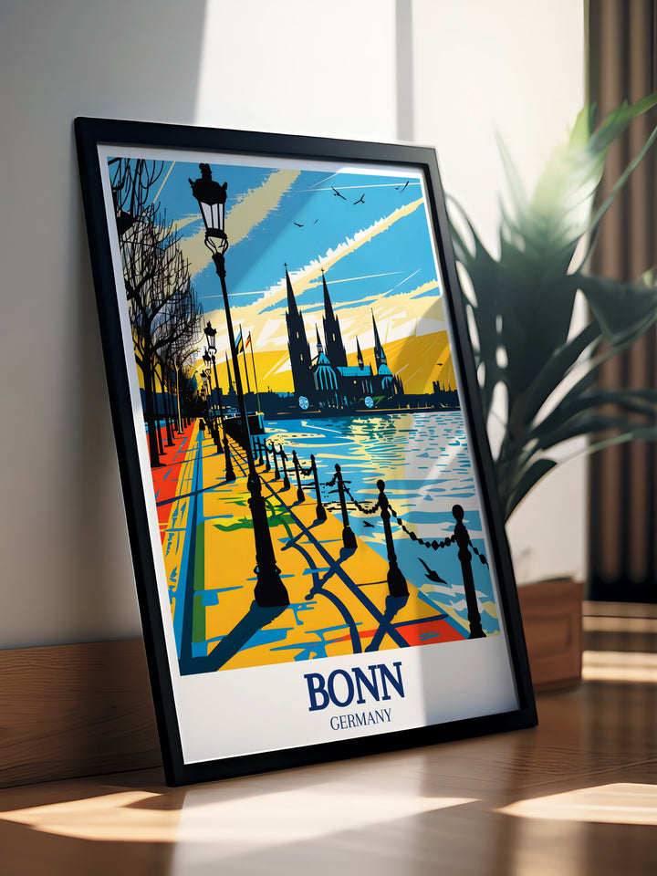 Adorn your walls with the Münster Basilica, a symbol of Bonns rich architectural heritage, through this detailed art print. The artwork is perfect for adding a historical and elegant element to any room, making it a timeless addition to your decor