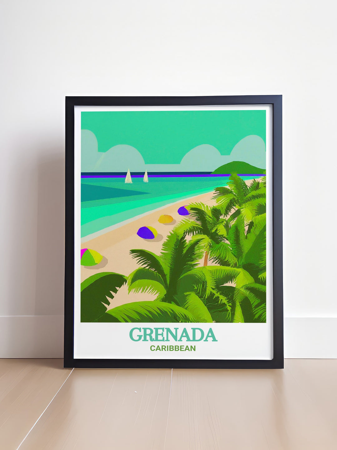 Grenada nature print of Grand Anse Beach, capturing the essence of this stunning location with fine details and rich colors. A wonderful gift for travel and nature enthusiasts.