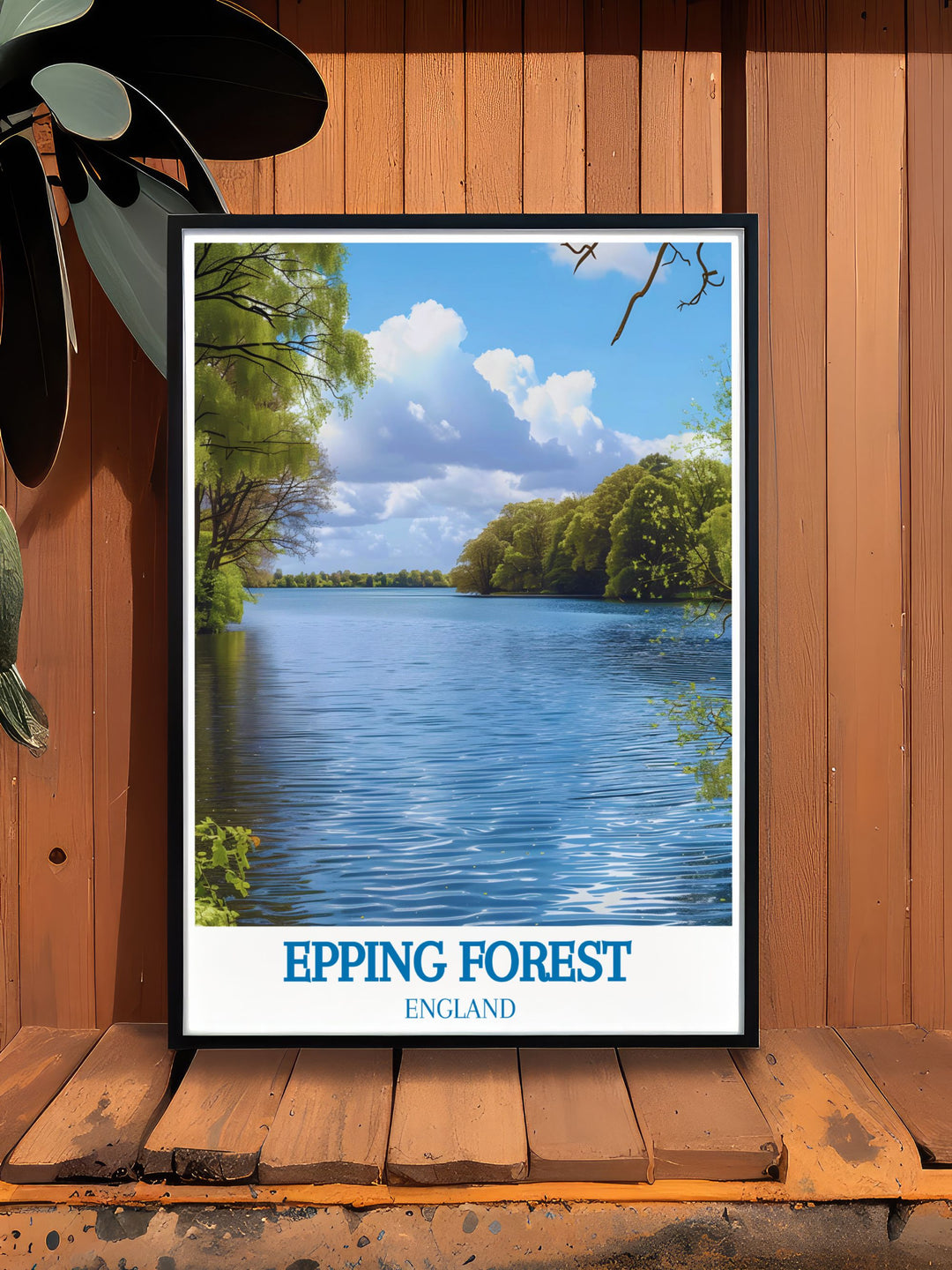 Modern wall decor highlighting the picturesque views of Connaught Water, capturing the natural tranquility of Epping Forest.