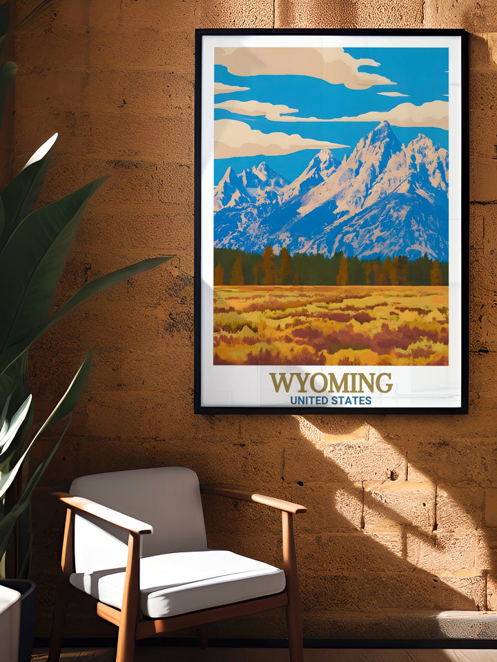 Skiing Wall Art designed to evoke thrilling winter adventures available as Framed Prints alongside Grand Teton National Park Stunning Prints for elegant and modern home decor