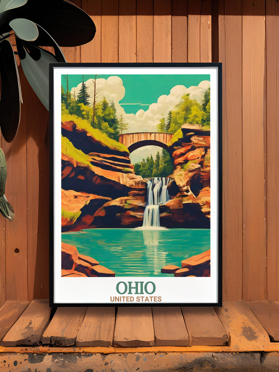Ohio state travel poster featuring both the Cincinnati Zoo &amp; Botanical Garden and the citys skyline. This print blends the best of Ohios urban and natural attractions, offering a unique and detailed look at the states landmarks. Available as a digital download or framed art, perfect for home or office décor.