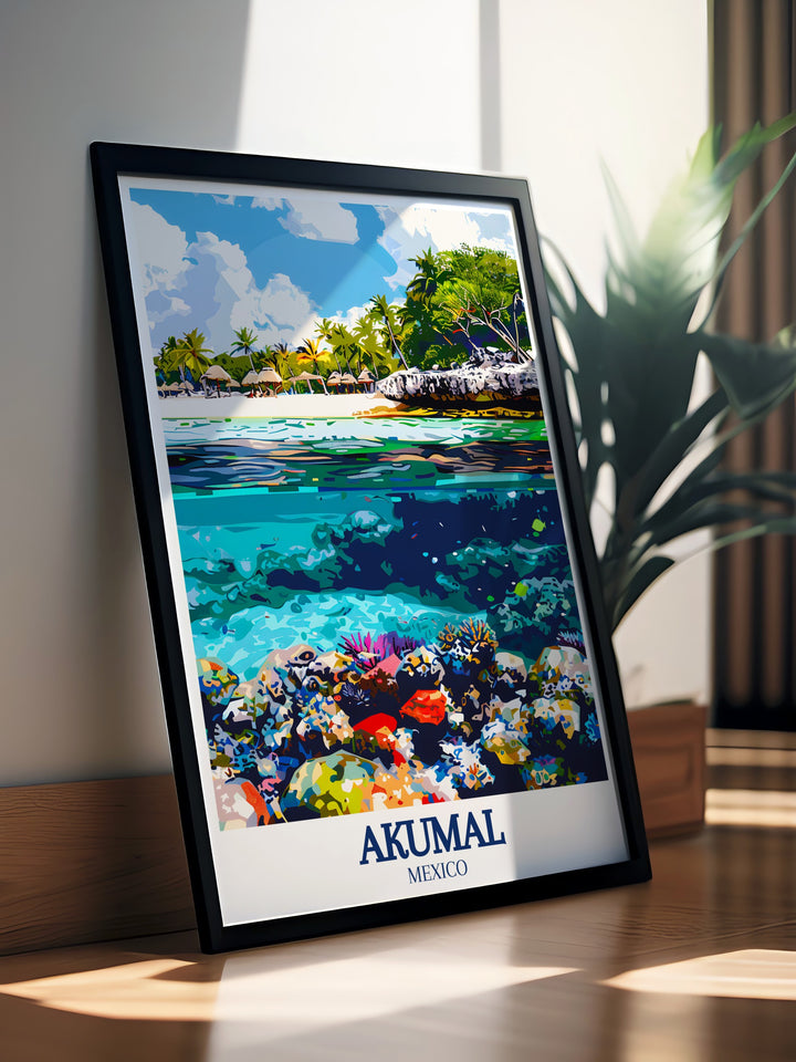 Stunning Akumal Wall Art capturing the beauty of Half Moon Bay Akumal Coral Reef adding a touch of tropical charm to any space