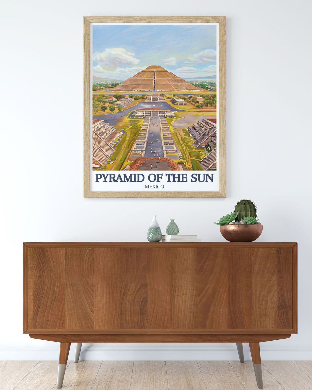 Teotihuacan, Teotihuacan Avenue of the Dead framed prints of the Sun Pyramid offering timeless beauty and elegance to your living room or study ideal for creating a sophisticated focal point and celebrating ancient architecture.