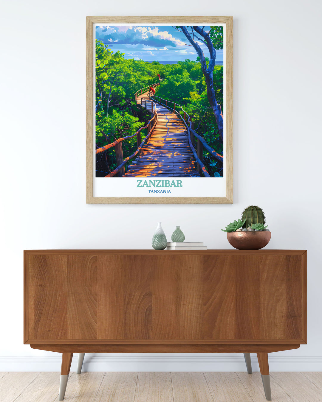 Modern Jozani Forest poster featuring a contemporary design of Zanzibars lush forest great for adding a stylish and nature inspired touch to your home decor with high quality prints that stand out in any room.