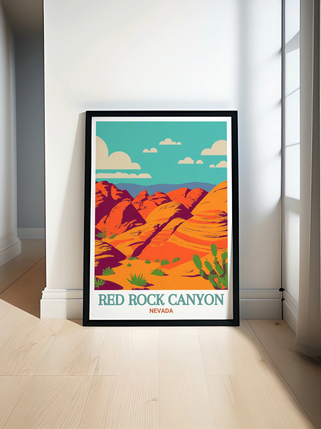 Red Rock Canyon poster print showcasing the vibrant colors of Nevada with a focus on the beautiful Calico Hills perfect for modern home decor and elegant wall art that enhances any living space.