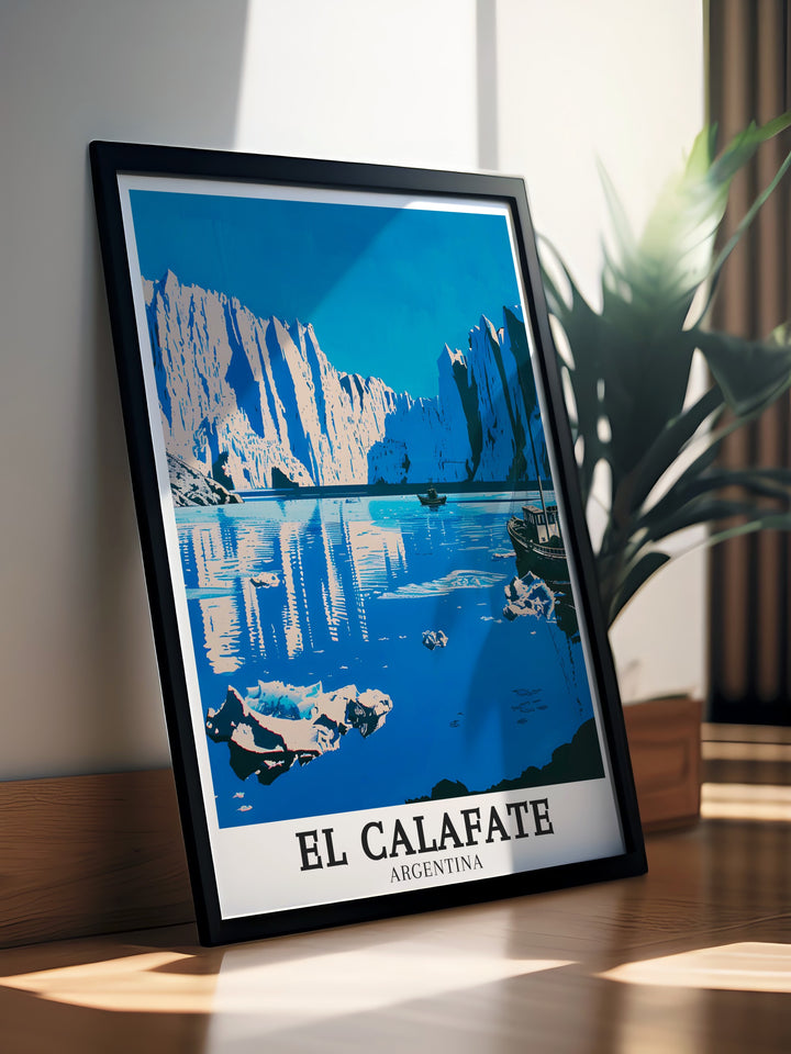 Showcase the beauty of Patagonias Perito Moreno Glacier with this framed art. The high quality print, complete with rich colors and intricate details, will transport you to Argentinas scenic wilderness. Ideal for gifting to travel enthusiasts or decorating your home with a unique art piece.