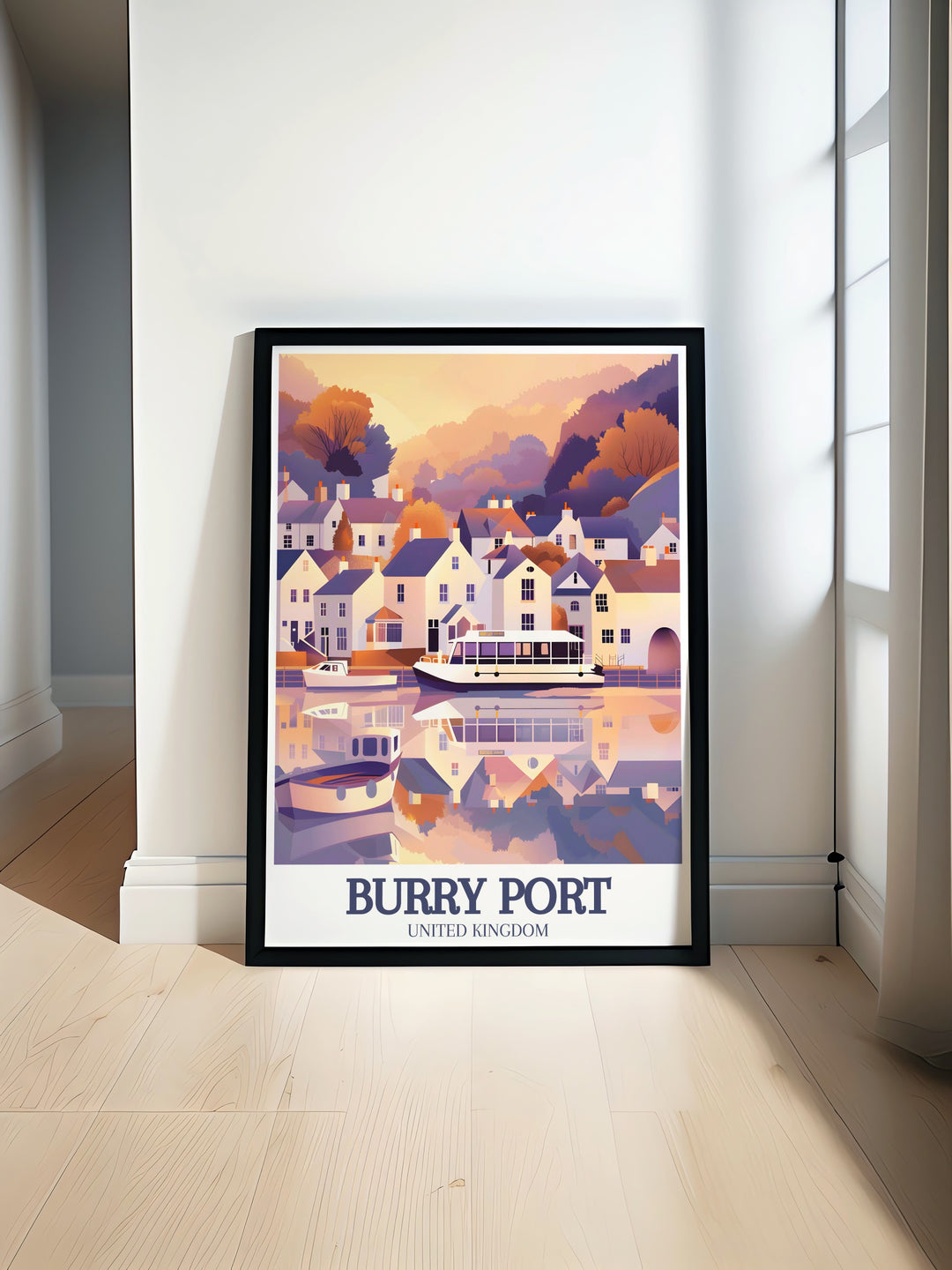 Stunning Burry Port print showcasing the coastal beauty of Carmarthenshire perfect for beach art and coastal decor enthusiasts with Laugharne harbor and National Trust Ferry modern prints