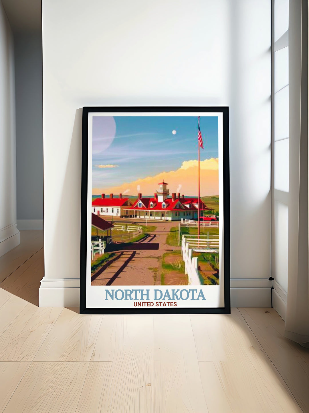 USA Canvas Art of Fort Union Trading Post in North Dakota, offering a glimpse into the past with a stunning portrayal of the historic trading post along the Missouri River. This canvas art adds a unique touch to your home decor, celebrating North Dakotas cultural heritage.